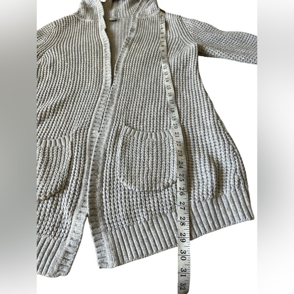 90s L.L. Bean Womens Large Waffle Knit Hooded Open Cardigan size Pet Small Gray - Picture 3 of 10